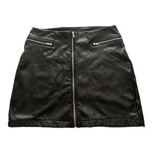 spirit halloween Black Faux Leather Frint Zip mini skirt Sz Large
